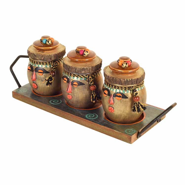 Happy Tribals Storage Jars and Handcrafted Tray S04 - Dining & Kitchen - 4