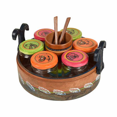 Dadiji's Pickle Jar in Tray with Earthen Spoon Holder - Dining & Kitchen - 2