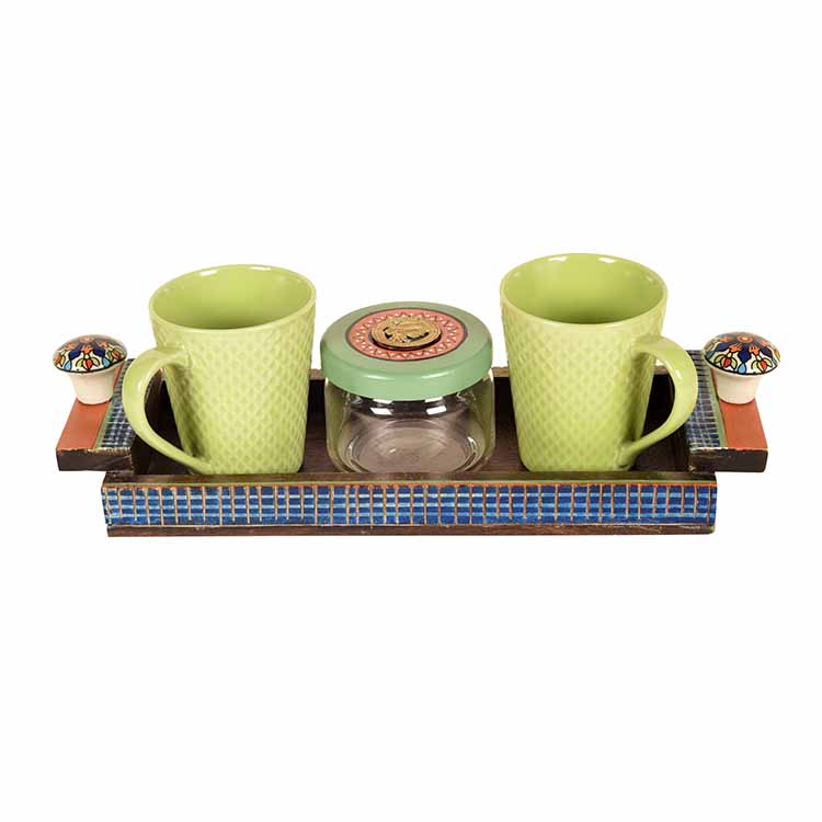 Minty Green Handcrafted Breakfast Set of 2 Cups & 1 Storage Jar - Dining & Kitchen - 4