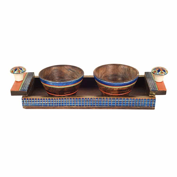 Handcrafted Wooden Serving Bowls with Tray - Set of 3 - Dining & Kitchen - 4