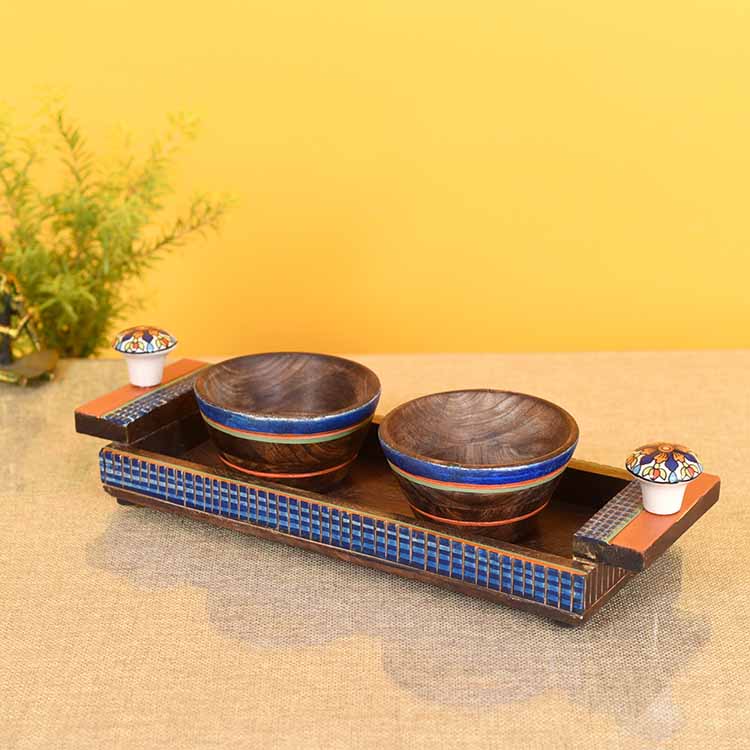 Handcrafted Wooden Serving Bowls with Tray - Set of 3 - Dining & Kitchen - 2