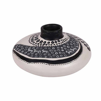 Vase Earthen Handcrafted White Warli (3.5x6.5") - Decor & Living - 3
