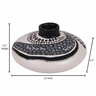 Vase Earthen Handcrafted White Warli (3.5x6.5") - Decor & Living - 5