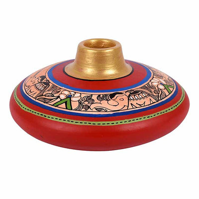 Vase Earthen Handcrafted Red Madhubani (3.5x6.5") - Decor & Living - 3