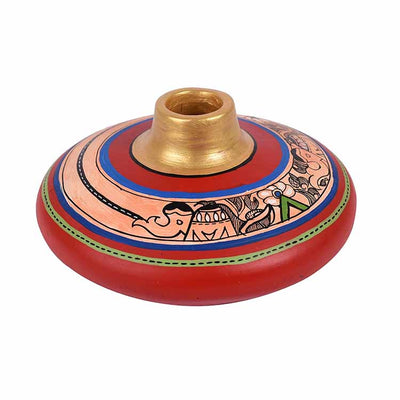 Vase Earthen Handcrafted Red Madhubani (3.5x6.5") - Decor & Living - 4