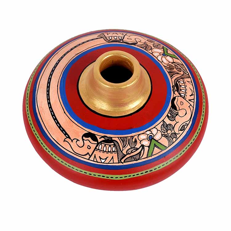 Vase Earthen Handcrafted Red Madhubani (3.5x6.5") - Decor & Living - 2