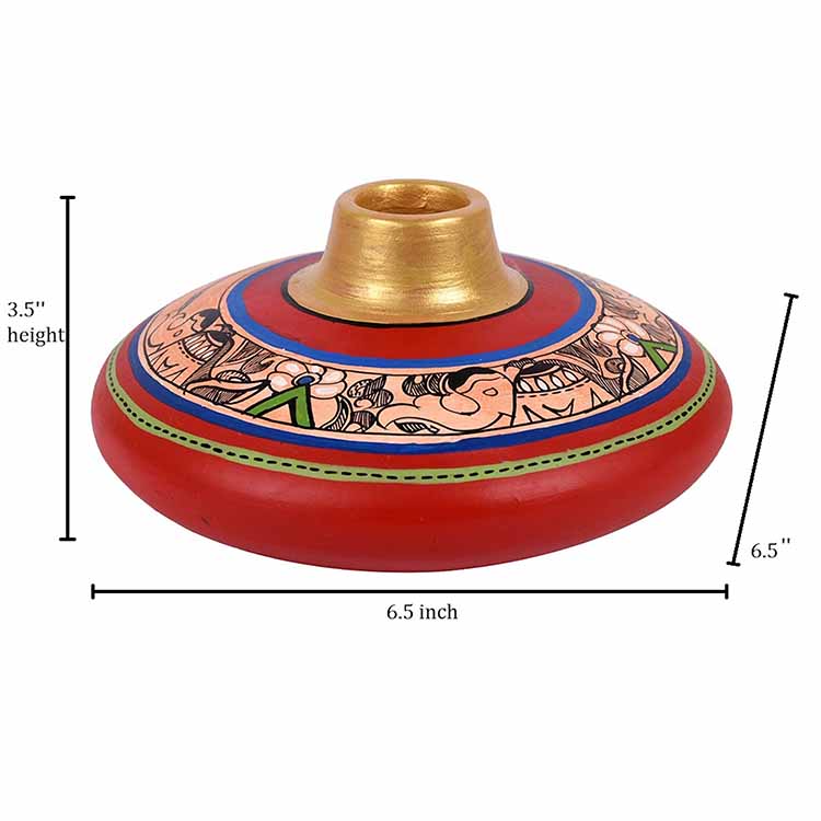Vase Earthen Handcrafted Red Madhubani (3.5x6.5") - Decor & Living - 5