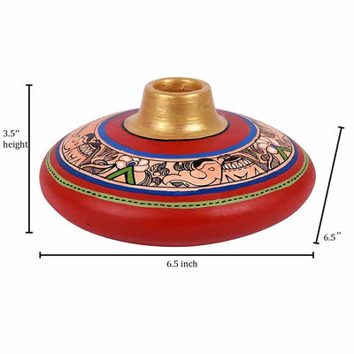 Vase Earthen Handcrafted Red Madhubani (3.5x6.5") - Decor & Living - 5