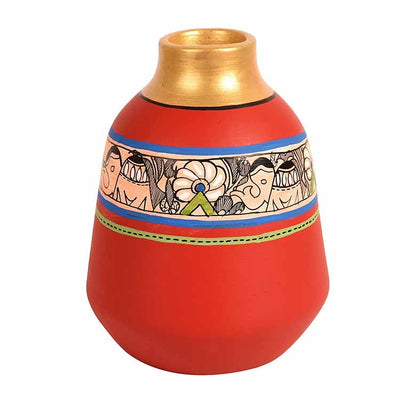 Vase Earthen Handcrafted Red Madhubani (6.5x5.5") - Decor & Living - 3