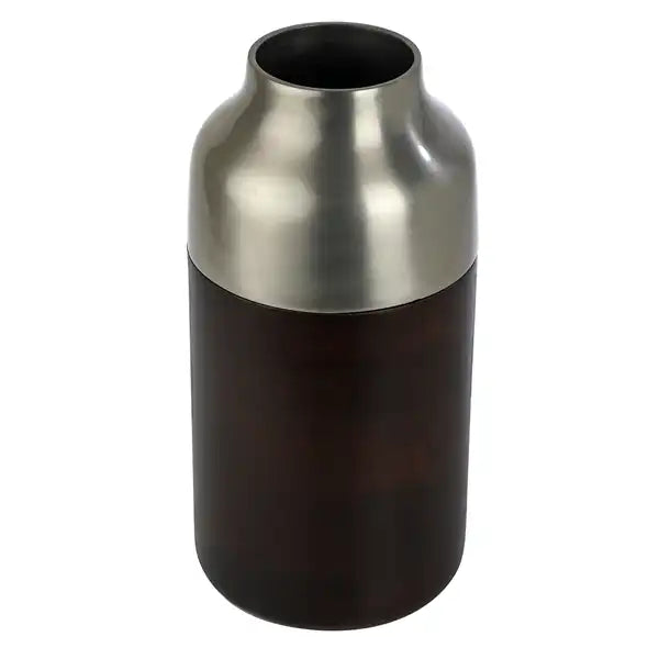 "Cylindrical Deidra" Wood Small Silver Vase-52-003-26-1