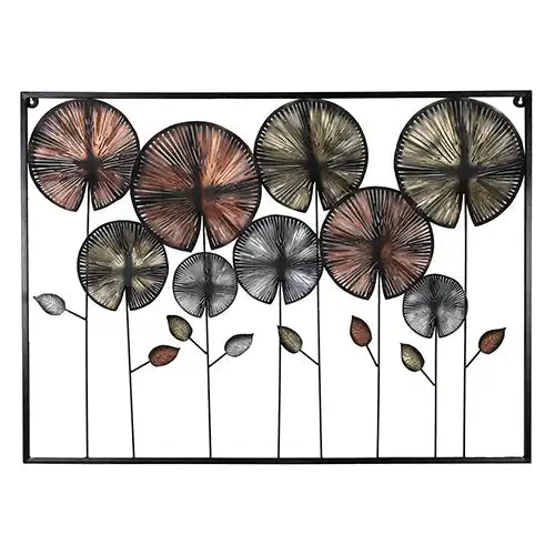 Rectangular Black, Gold & Silver Round Leaves Etching Wall Decor