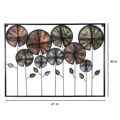Rectangular Black, Gold & Silver Round Leaves Etching Wall Decor