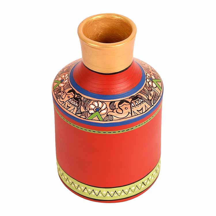 Vase Earthen Handcrafted Red Madhubani (7.2x4.5") - Decor & Living - 2