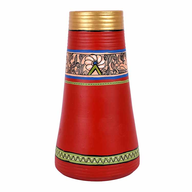 Vase Earthen Handcrafted Red Madhubani (9x4.5") - Decor & Living - 5