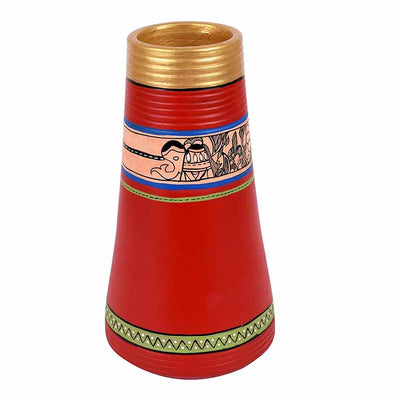 Vase Earthen Handcrafted Red Madhubani (9x4.5") - Decor & Living - 3