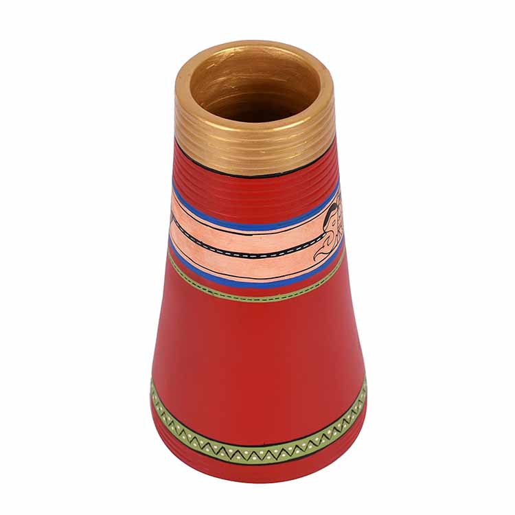 Vase Earthen Handcrafted Red Madhubani (9x4.5") - Decor & Living - 2