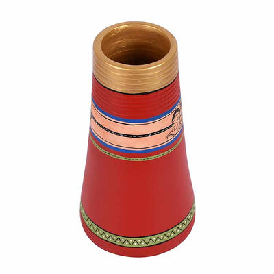 Vase Earthen Handcrafted Red Madhubani (9x4.5") - Decor & Living - 2