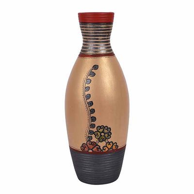 Vase Earthen Handcrafted Simmer Gold Madhubani (12x4") - Decor & Living - 4