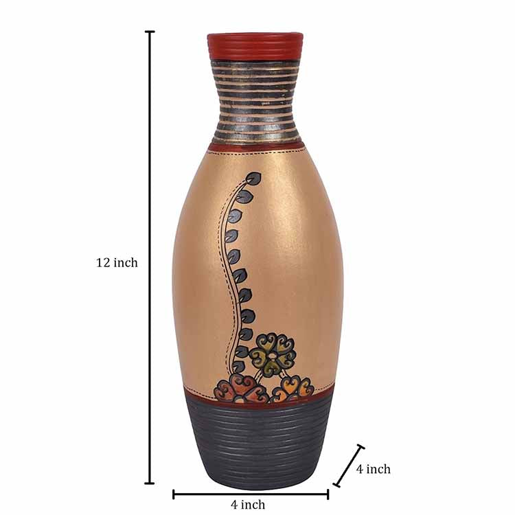 Vase Earthen Handcrafted Simmer Gold Madhubani (12x4") - Decor & Living - 5