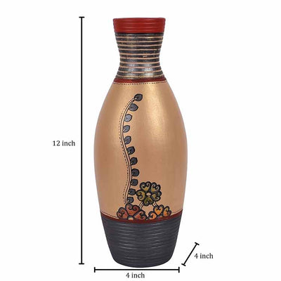 Vase Earthen Handcrafted Simmer Gold Madhubani (12x4") - Decor & Living - 5