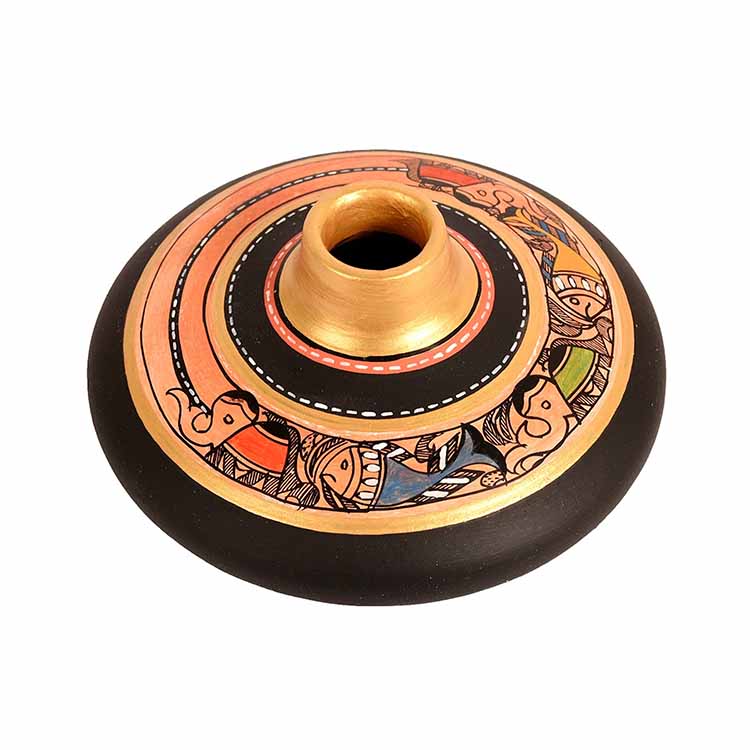 Vase Earthen Handcrafted Black Madhubani (3.5x6.5") - Decor & Living - 2