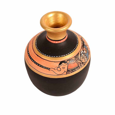 Vase Earthen Handcrafted Black Madhubani (6x4") - Decor & Living - 2