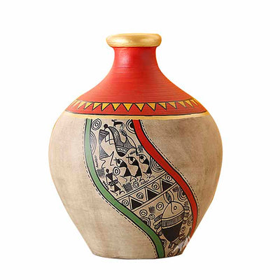 Vase Earthen Handcrafted Red & Gold Warli (5x4") - Decor & Living - 2