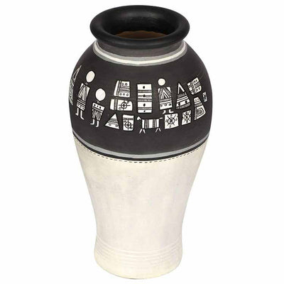 Vase Earthen Handcrafted Black & White Warli (4.6x9") - Decor & Living - 2
