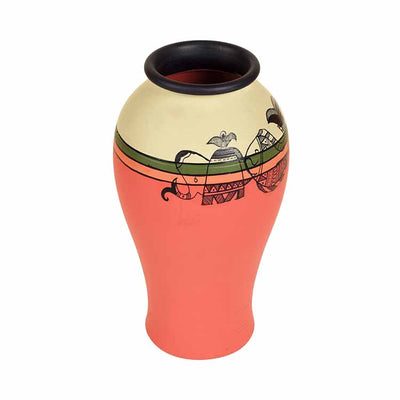 Carrot Red Earthen Vase with Madhubani Tattoo Art - Decor & Living - 2