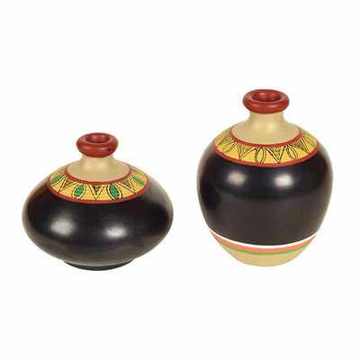 Black Earthen Vases with Madhubani Tattoo Art - Set of 2 - Decor & Living - 3