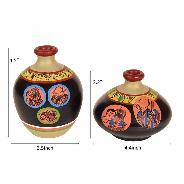 Black Earthen Vases with Madhubani Tattoo Art - Set of 2 - Decor & Living - 5