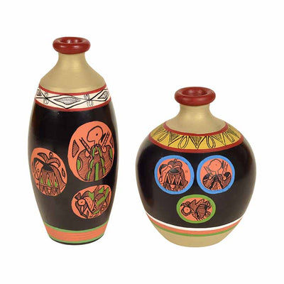 Black Earthen Vases with Madhubani Tattoo Art - Set of 2 - Decor & Living - 2