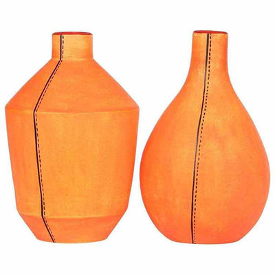 Vase Earthen Handcrafted Orange Warli - Set of 2 (6.1x3.7/6.3x3.7") - Decor & Living - 3