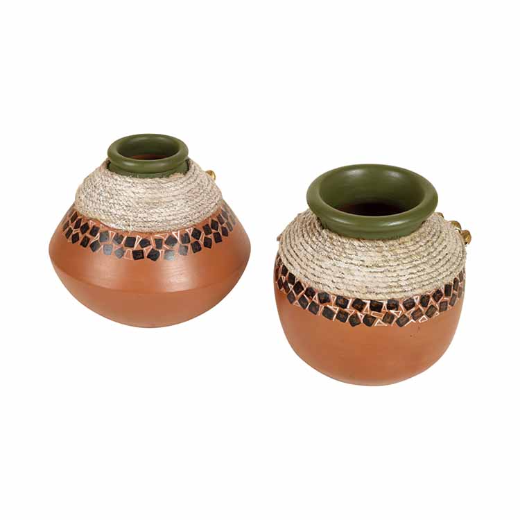 Coco-C Jute embellished Earthen Brown Pots - Set of 2 - Decor & Living - 5
