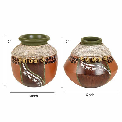 Coco-C Jute embellished Earthen Brown Pots - Set of 2 - Decor & Living - 4