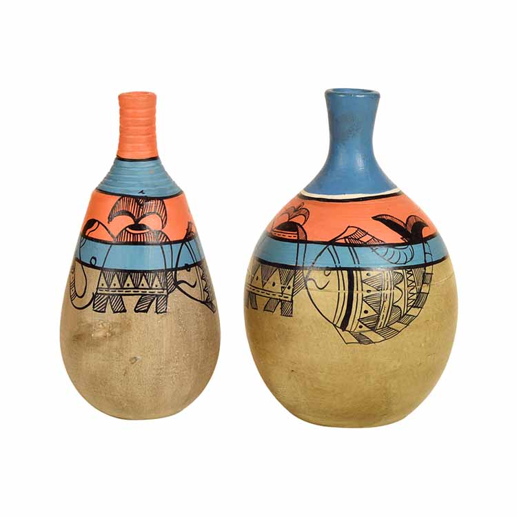 Earthen Vases Handpainted in Madhubani Tattoo Art - Decor & Living - 2