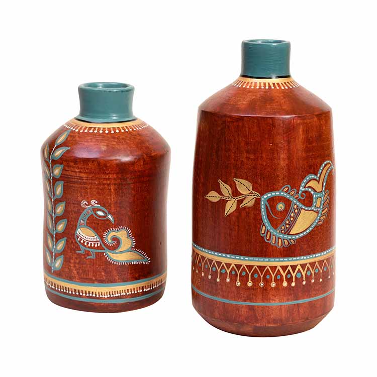 Rustic Red Madhubani Vase - Set of 2 (10x5/7.5x4.5") - Decor & Living - 2