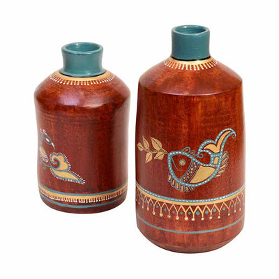 Rustic Red Madhubani Vase - Set of 2 (10x5/7.5x4.5") - Decor & Living - 3