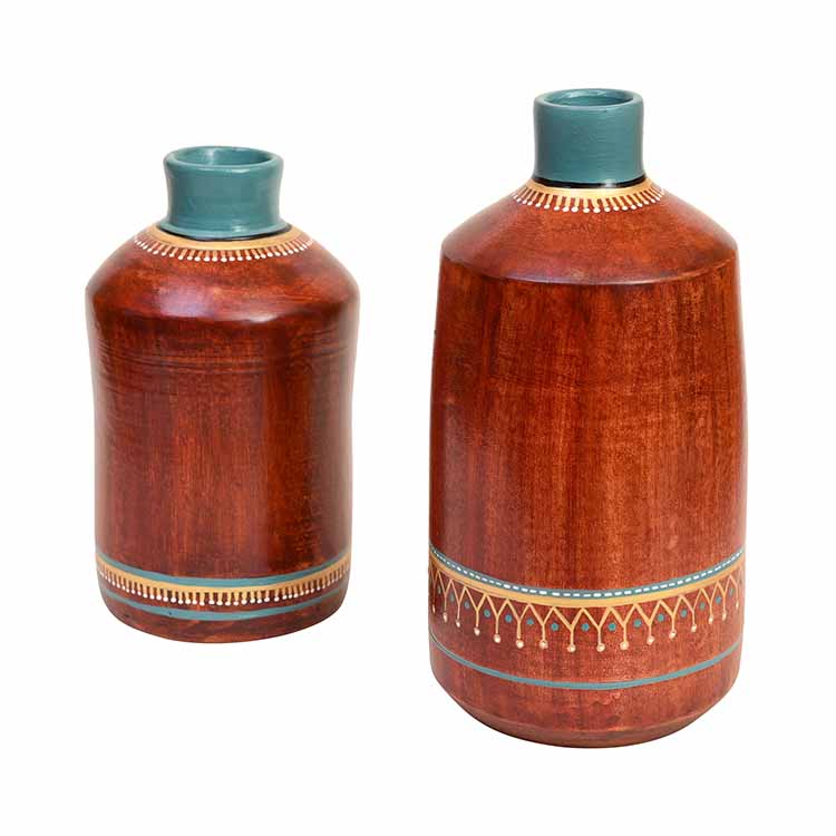 Rustic Red Madhubani Vase - Set of 2 (10x5/7.5x4.5") - Decor & Living - 5