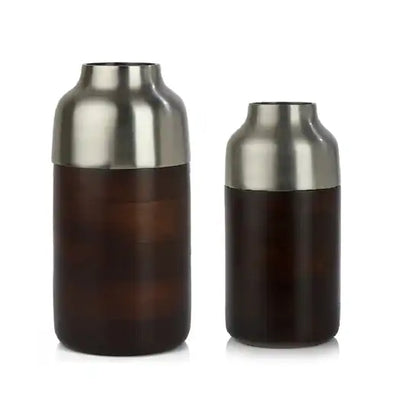 "Cylindrical Deidra" Wood Silver Set Vase-52-003-26-30-1