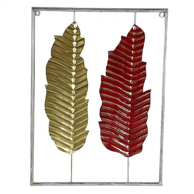 Red, Yellow & Gold Rectangular Leaves Wall Decor Set of 3