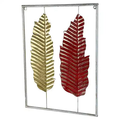 Red, Yellow & Gold Rectangular Leaves Wall Decor Set of 3
