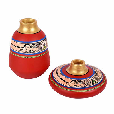Vase Earthen Red Madhubani - Set of 2 (3.5x6.5/6.5x5.5") - Decor & Living - 6