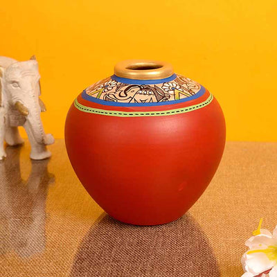 Vase Earthen Red Madhubani - Set of 2 (9x4/5x5") - Decor & Living - 2