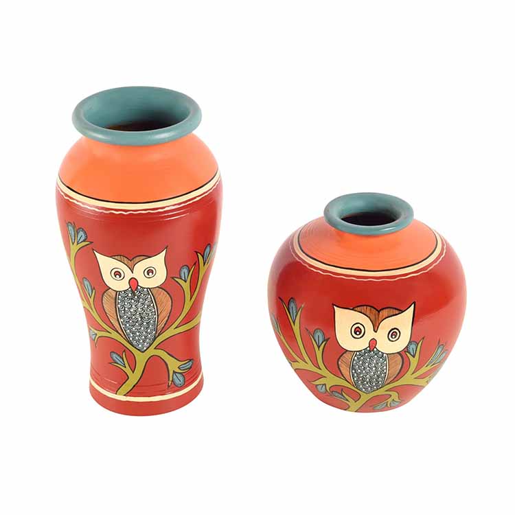 Watchful Owl Terracotta Vase - Set of 2 (L) - Decor & Living - 2