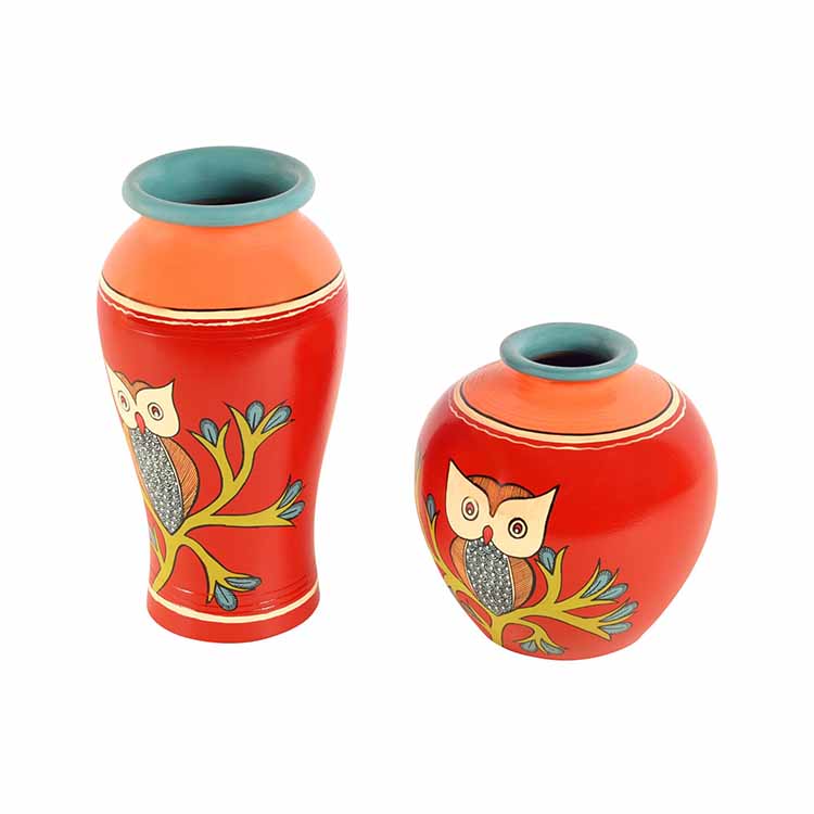 Watchful Owl Terracotta Vase - Set of 2 (L) - Decor & Living - 3