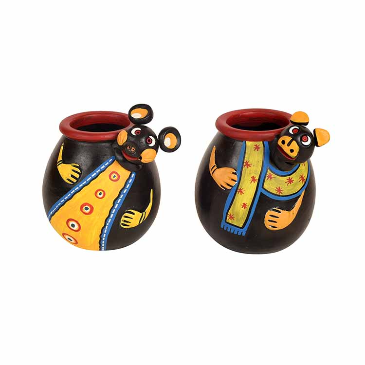 Animal Heads Multipurpose Pots - Set of 2 in Black & Yellow - Decor & Living - 2
