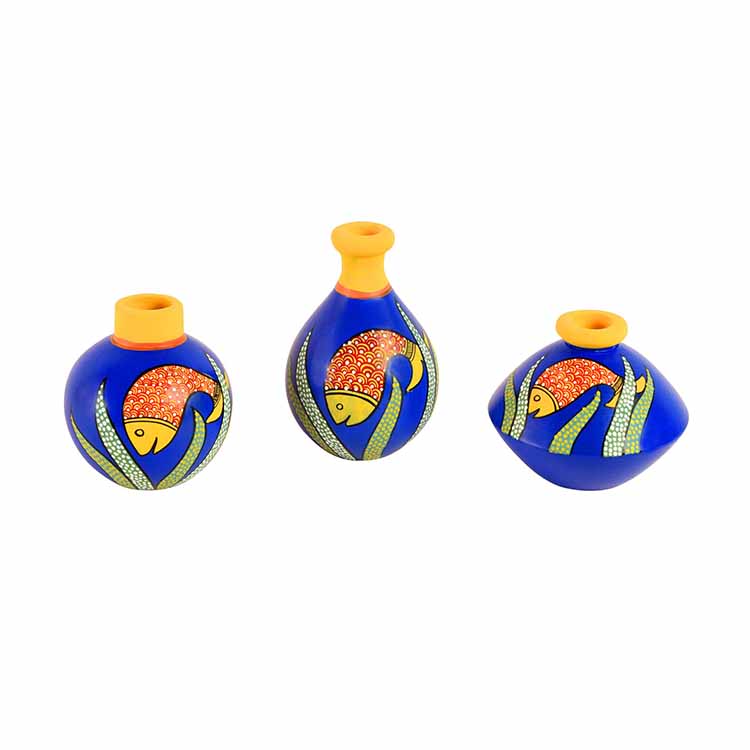 Something's Fishy Terracotta Vase - Set of 3 (Blue) - Decor & Living - 2