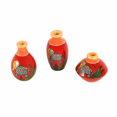 Joyful Elephants Terracotta Vase - Set of 3 (Red) - Decor & Living - 3