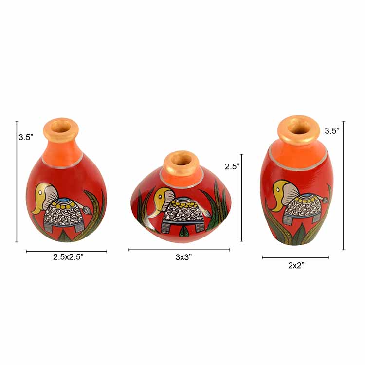 Joyful Elephants Terracotta Vase - Set of 3 (Red) - Decor & Living - 4